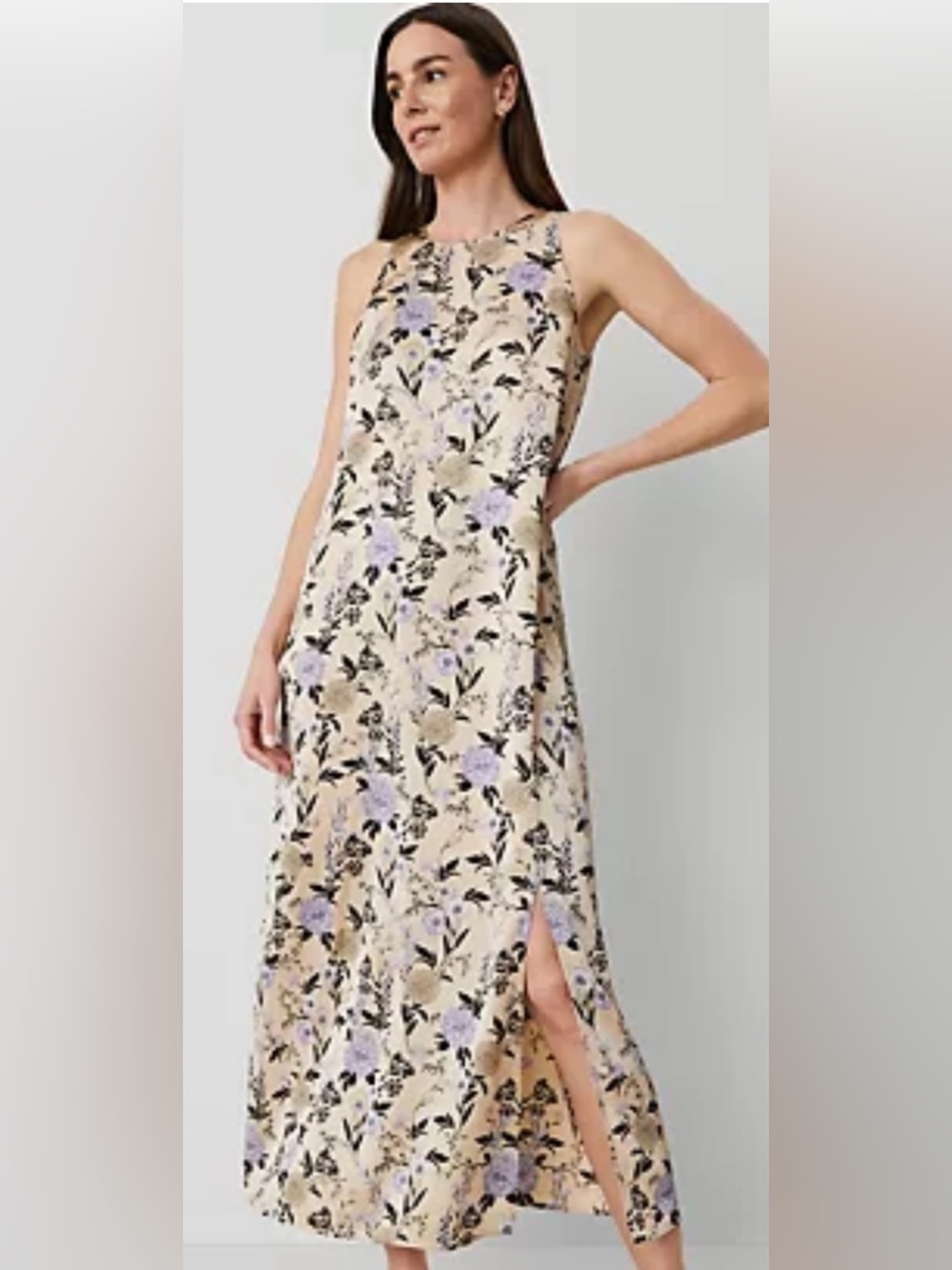 Ann Taylor Floral Halter Maxi Dress in Cream and Lavender